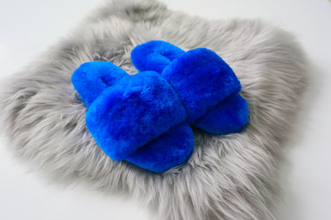 Australian Sheepskin Fluffy Slipper - Blue
