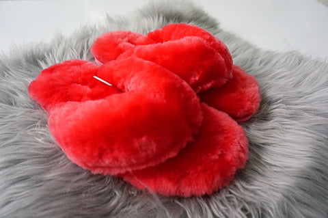 Australian Sheepskin Fluffy Flip-flop - Watermelon Red