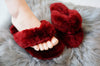 Australian Sheepskin Fluffy Flip-flop - Dark Red