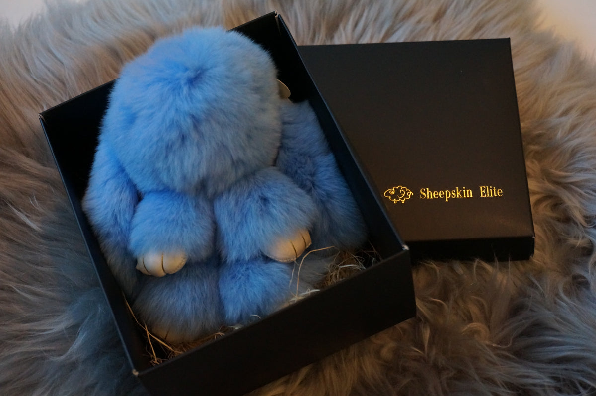 Cute Fluffy Bunny Rex Rabbit Keychain (Blue) – Sheepskin Elite