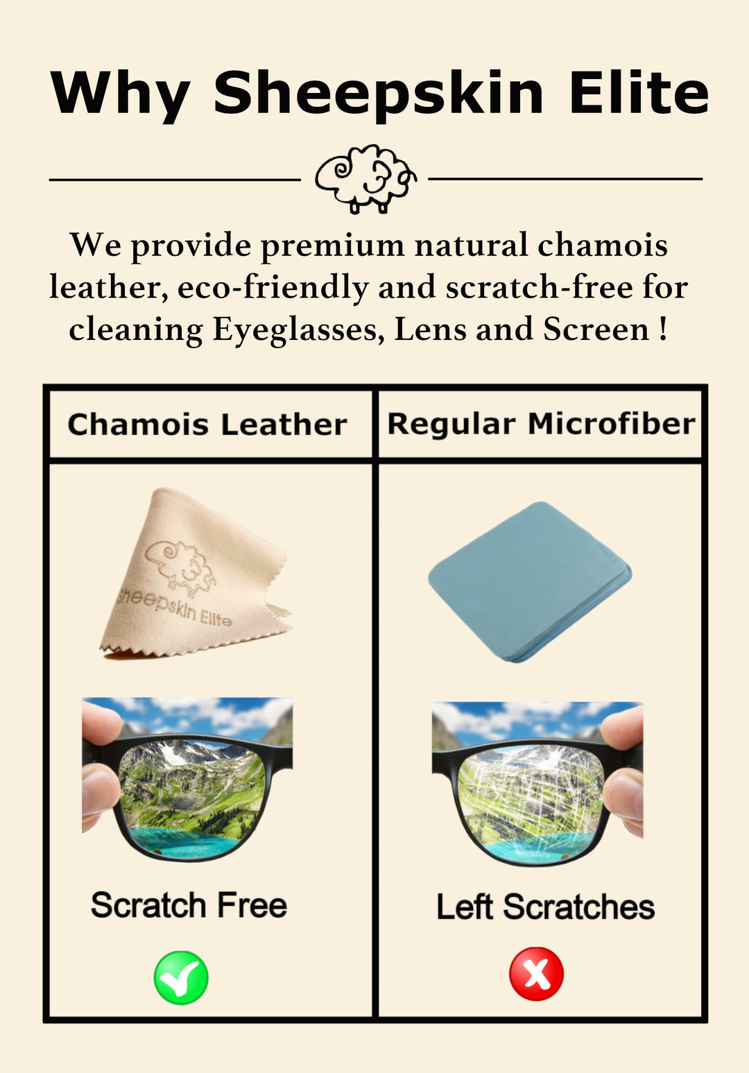 NATURAL CHAMOIS LEATHER CAMERA LENS EYEGLASSES CLEANING CLOTH