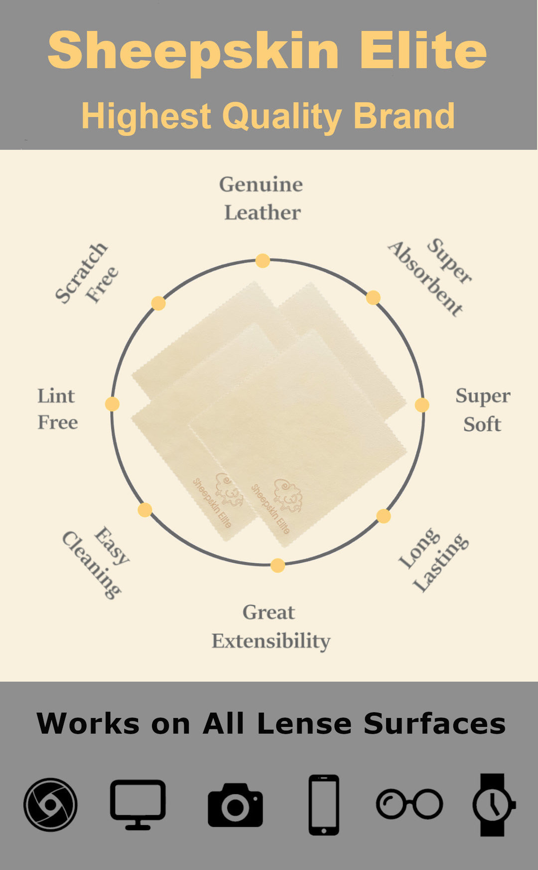 NATURAL CHAMOIS LEATHER CAMERA LENS EYEGLASSES CLEANING CLOTH