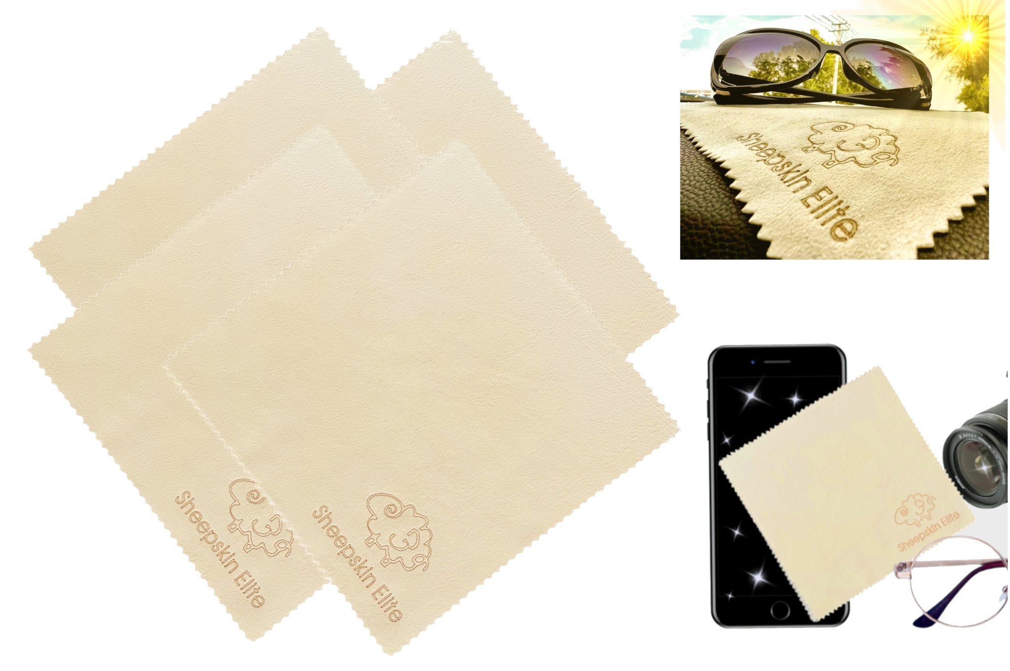 Natural Chamois Leather Camera Lens Eyeglasses Cleaning Cloth (4 Packs