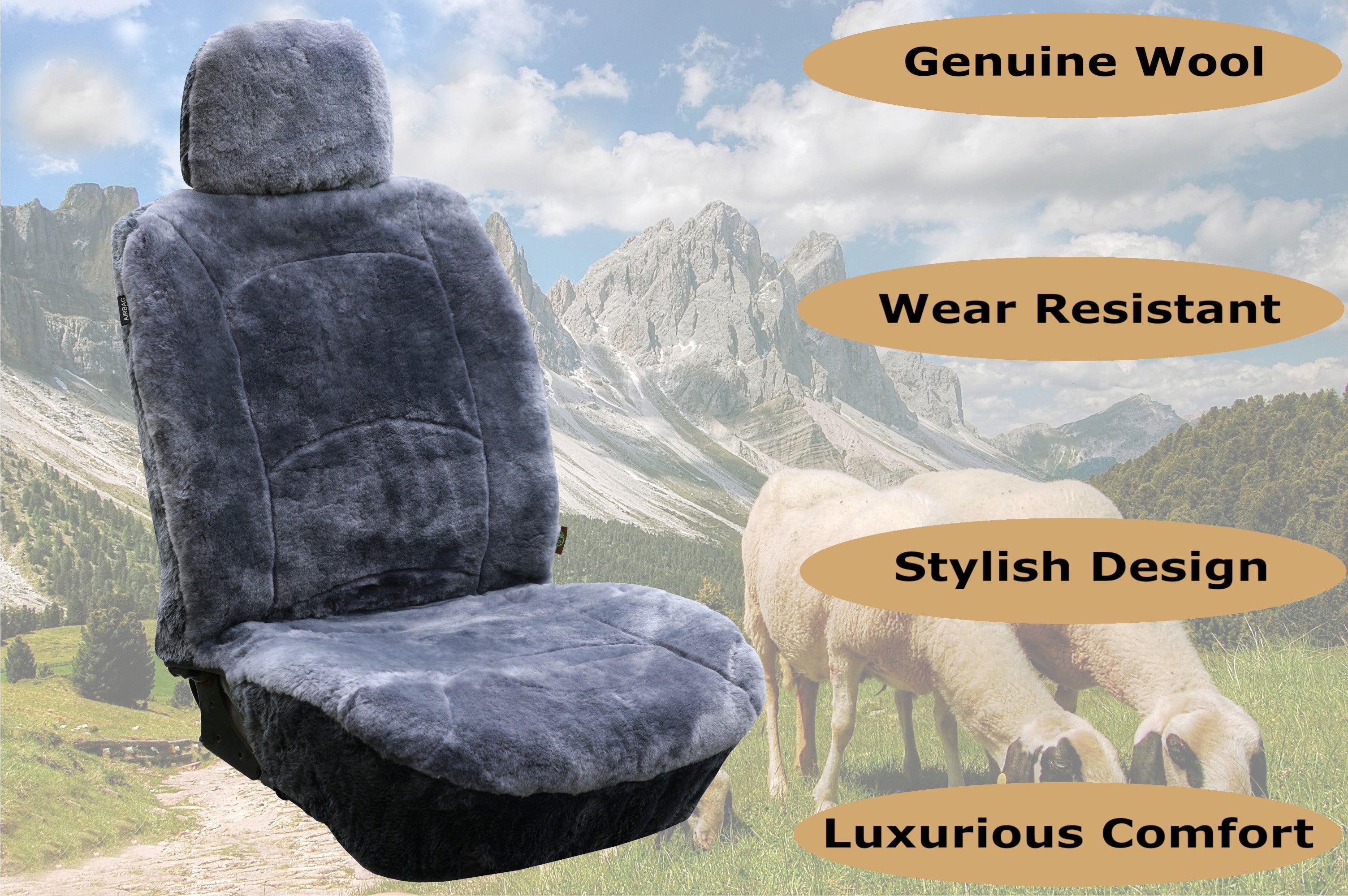 GENUINE AUSTRALIAN SHEARED WOOL SHEEPSKIN CAR SEAT COVER CURVE PATTERN ...