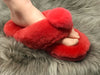 New Style Sheepskin Fluffy Flip-flop with Pong Pong Front - Red