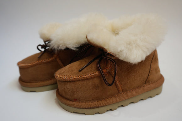 Unisex Baby Toddler Sheepskin Boots with Ties - Tan
